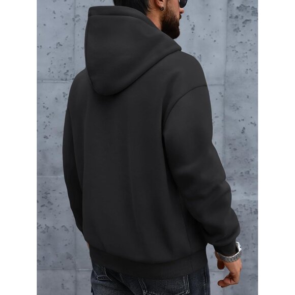 Mens Oversized Hoodies Fall Sweatshirt Winter Fleece Hooded Collar Drawstring Pu - Picture 4 of 6